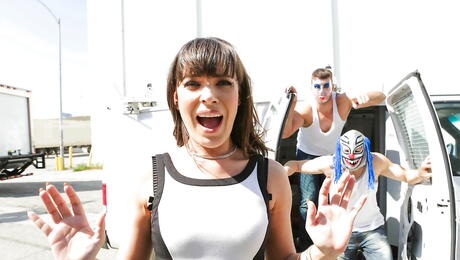 Glamorous american milf Dana Dearmond in gangbang action outside